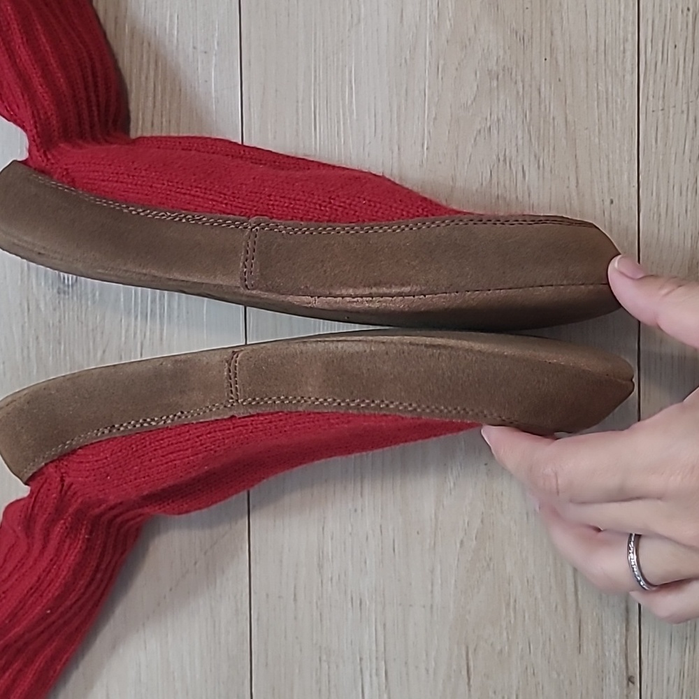 LL Bean Red Wool Blend Slipper Socks M (M9-10)Leather Sole *VGUC - Picture 2 of 7
